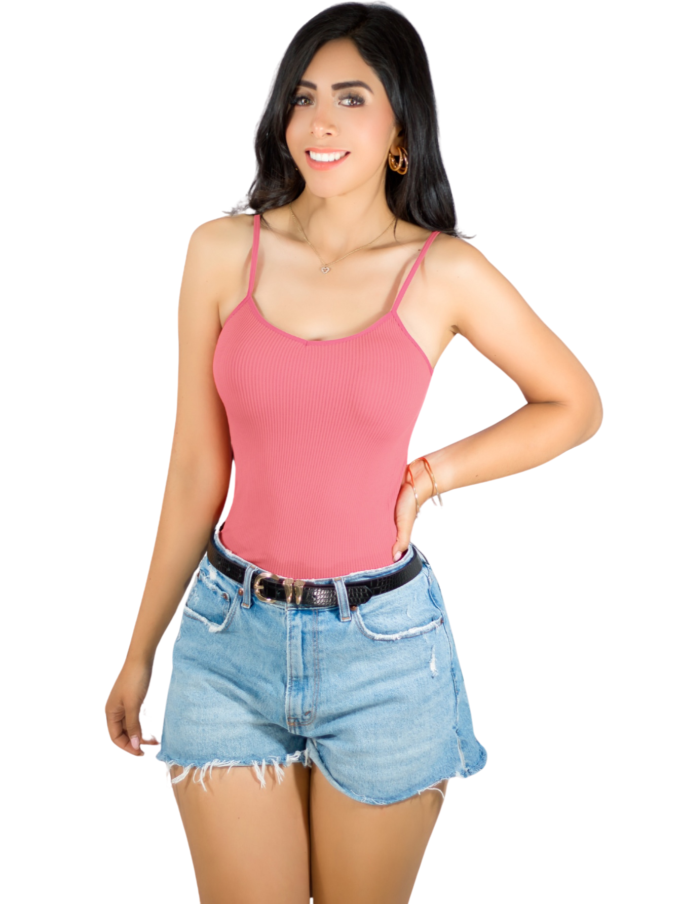 Top Tank Blusa De Mujer Unitalla Canalé De Tirantes Estampado Liso Bl-1023 Rosa Chicle Crop Básico Varios Colores