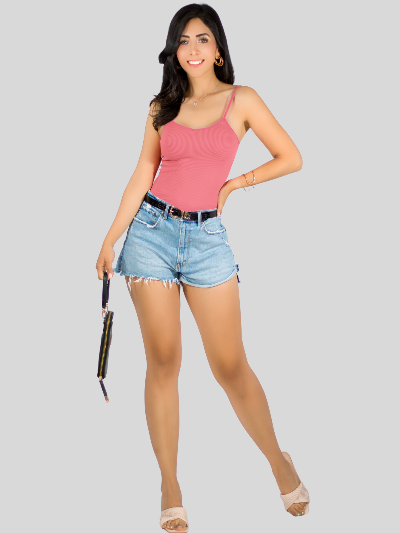 Foto 2 | Top Tank Blusa De Mujer Unitalla Canalé De Tirantes Estampado Liso Bl-1023 Rosa Chicle Crop Básico Varios Colores