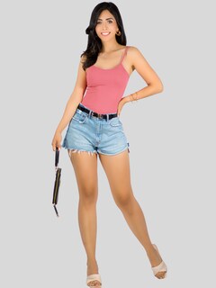 Foto 2 | Top Tank Blusa De Mujer Unitalla Canalé De Tirantes Estampado Liso Bl-1023 Rosa Chicle Crop Básico Varios Colores