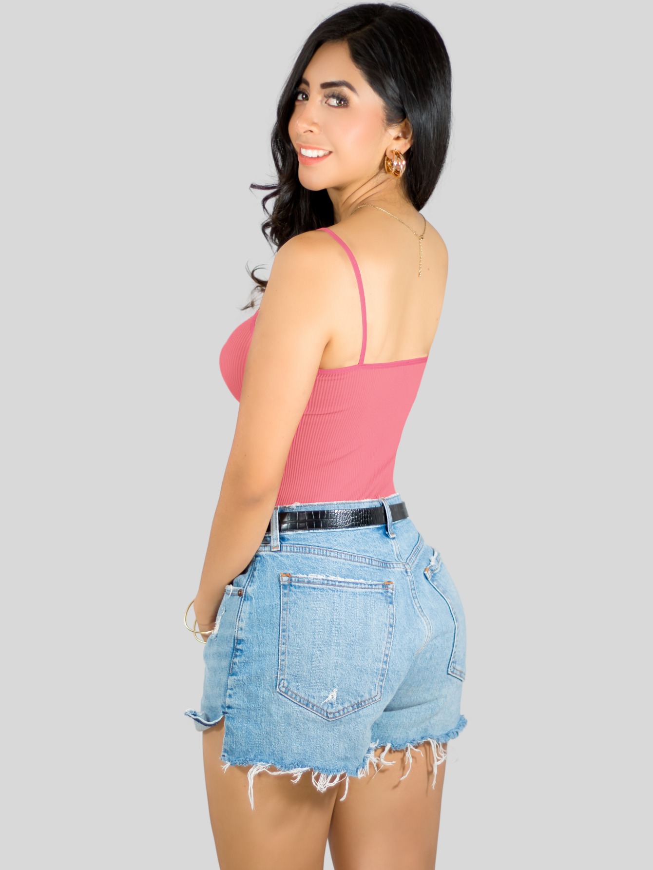 Foto 4 pulgar | Top Tank Blusa De Mujer Unitalla Canalé De Tirantes Estampado Liso Bl-1023 Rosa Chicle Crop Básico Varios Colores