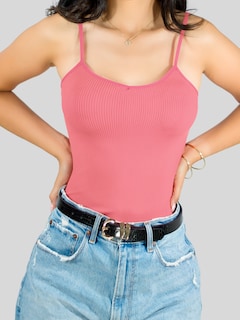 Foto 4 | Top Tank Blusa De Mujer Unitalla Canalé De Tirantes Estampado Liso Bl-1023 Rosa Chicle Crop Básico Varios Colores