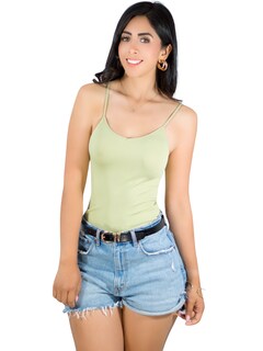 Foto 1 | Top Tank Blusa De Mujer Unitalla Canalé De Tirantes Estampado Liso Bl-1023 Verde Crop Básico Varios Colores