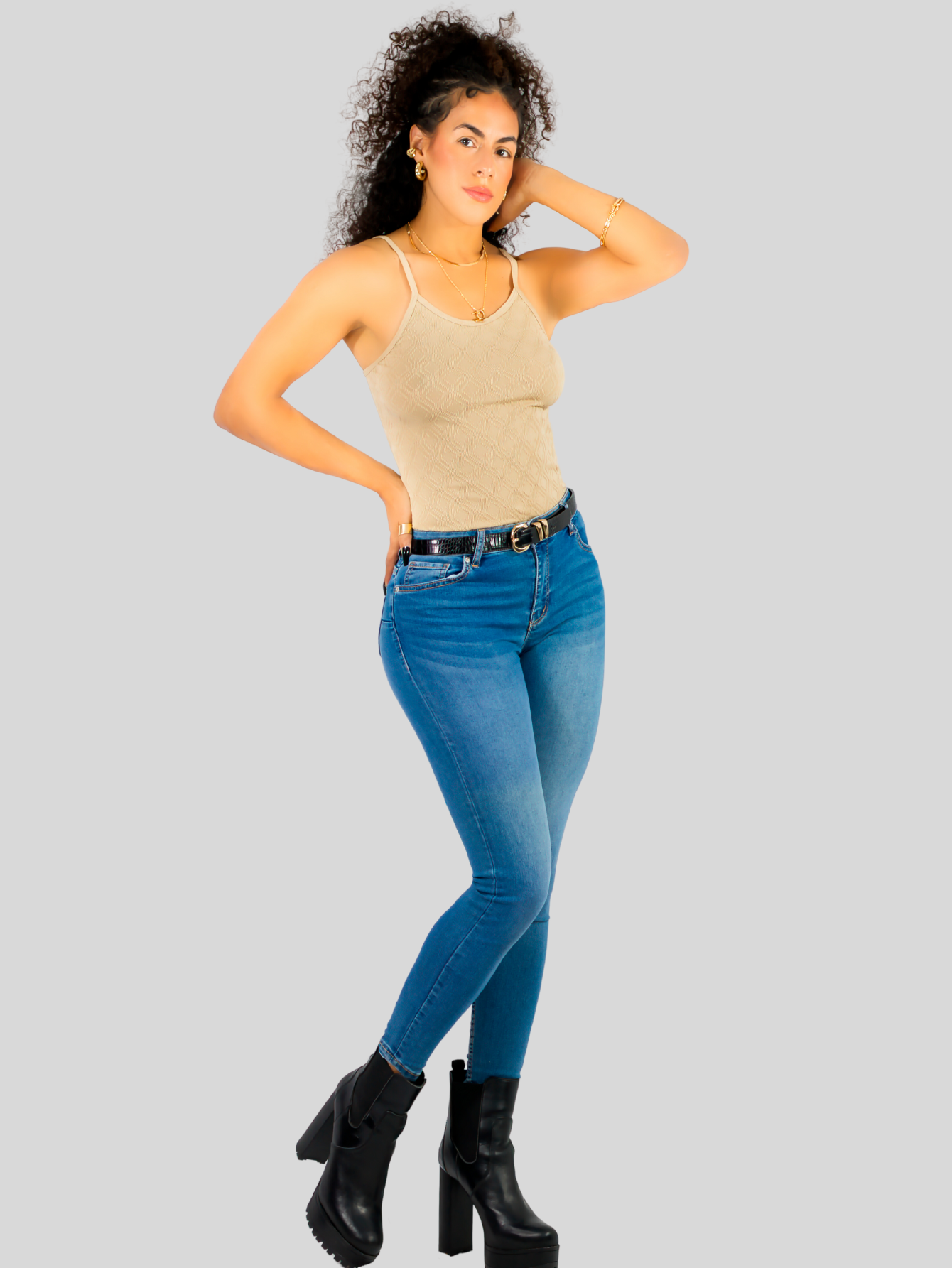 Foto 2 | Top Tank Blusa De Mujer Unitalla Canalé De Tirantes Estampado Liso Bl-1026 Café Claro Crop Básico Varios Colores