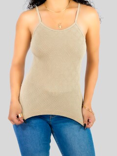 Foto 4 | Top Tank Blusa De Mujer Unitalla Canalé De Tirantes Estampado Liso Bl-1026 Café Claro Crop Básico Varios Colores