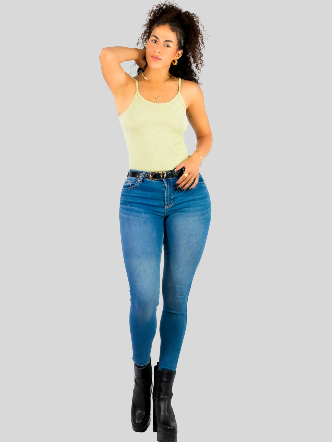 Foto 2 | Top Tank Blusa De Mujer Unitalla Canalé De Tirantes Estampado Liso Bl-1026 Verde Claro Crop Básico Varios Colores