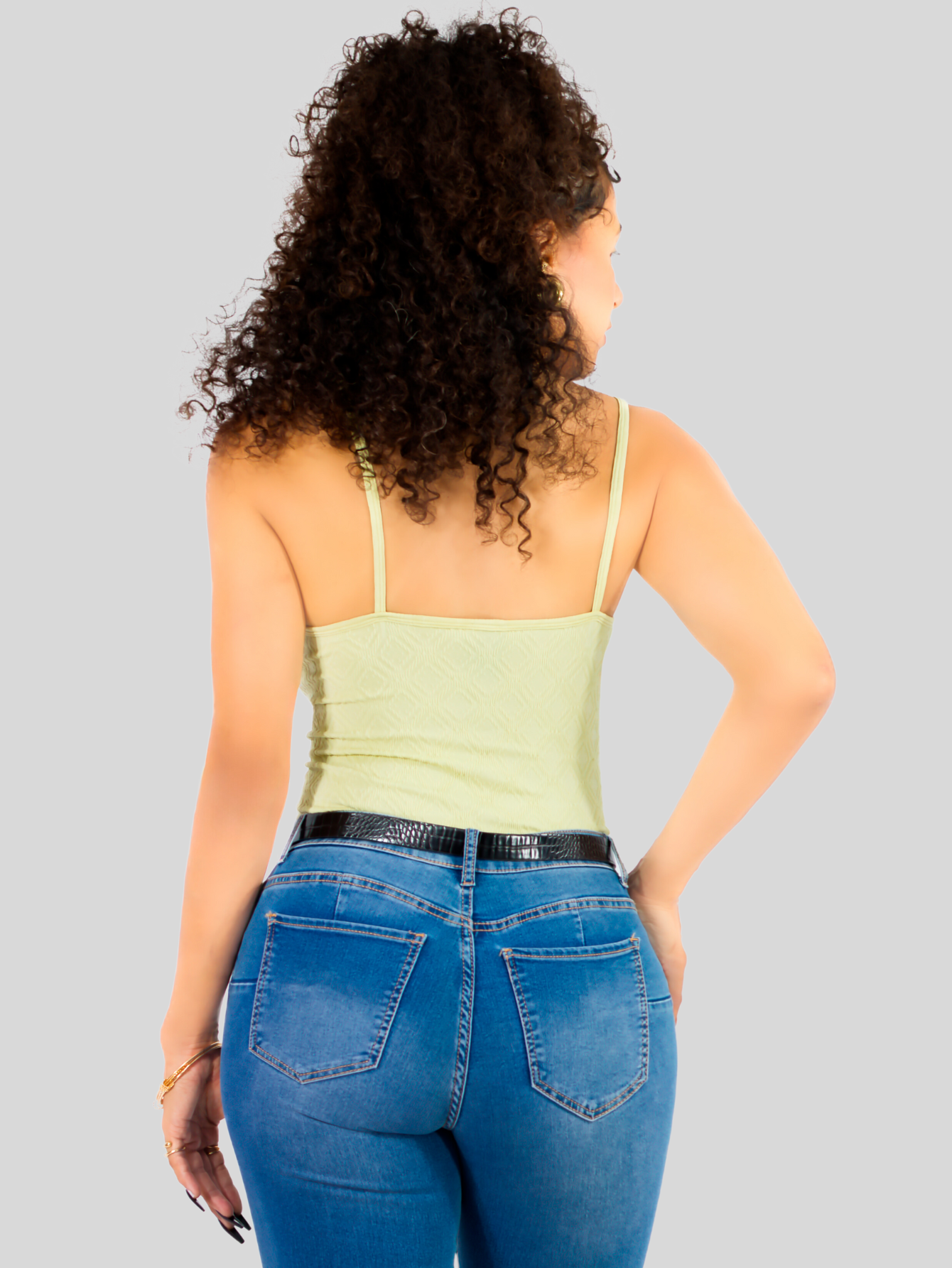 Foto 4 pulgar | Top Tank Blusa De Mujer Unitalla Canalé De Tirantes Estampado Liso Bl-1026 Verde Claro Crop Básico Varios Colores