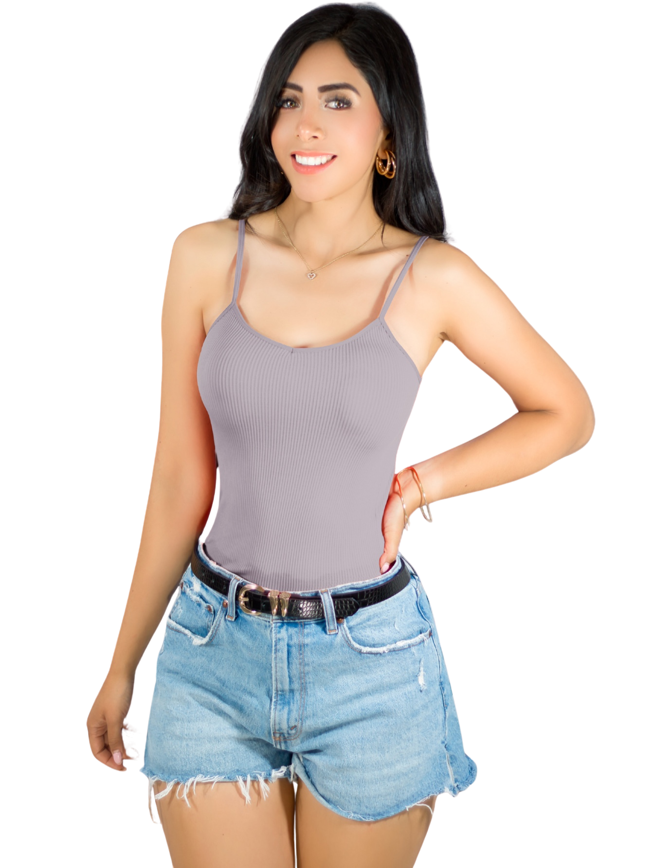Top Tank Blusa De Mujer Unitalla Canalé De Tirantes Estampado Liso Bl-1023 Gris Claro Crop Básico Varios Colores