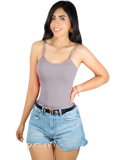 Foto 1 | Top Tank Blusa De Mujer Unitalla Canalé De Tirantes Estampado Liso Bl-1023 Gris Claro Crop Básico Varios Colores