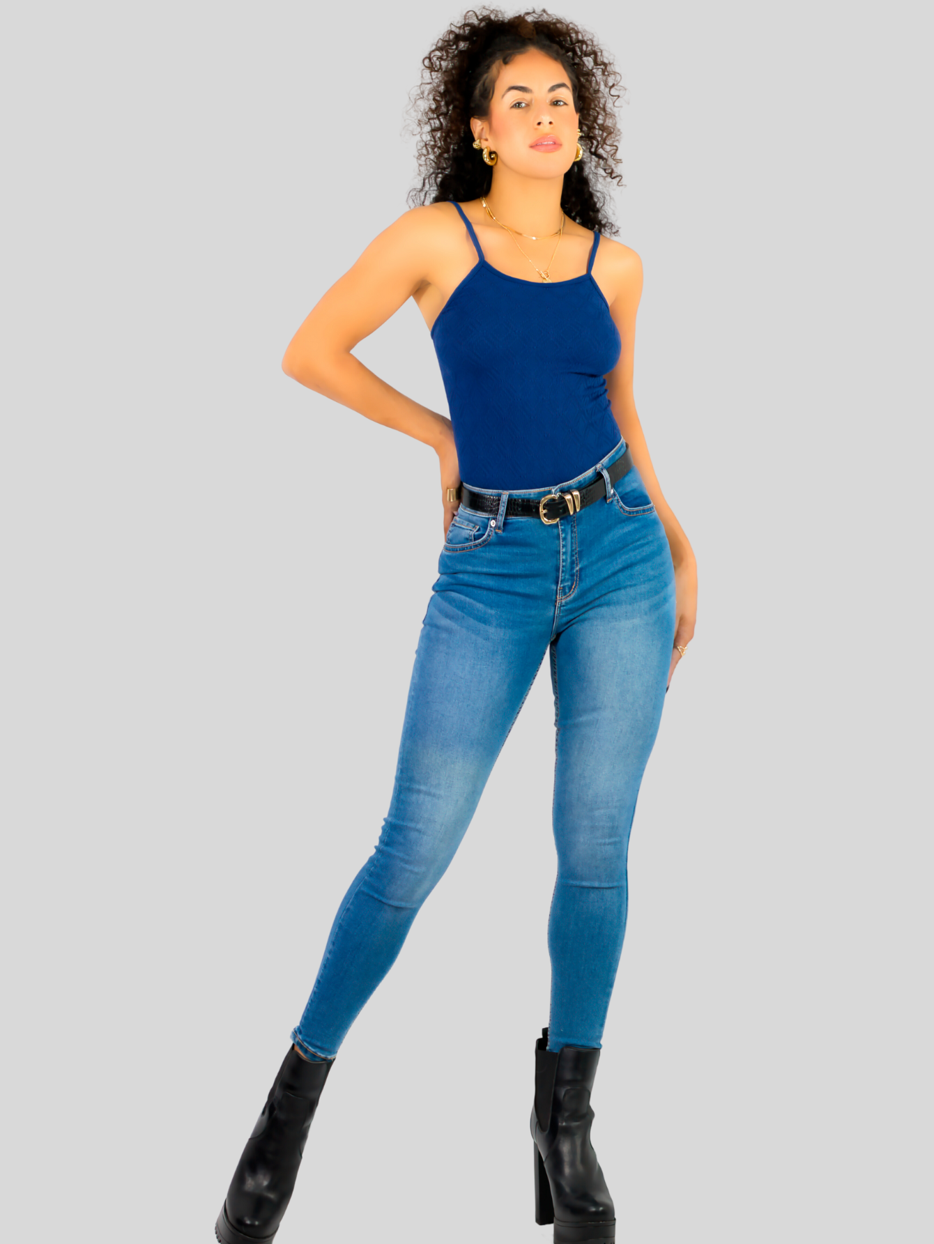 Foto 2 | Top Tank Blusa De Mujer Unitalla Canalé De Tirantes Estampado Liso Bl-1026 Marino Crop Básico Varios Colores