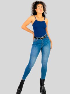 Foto 2 | Top Tank Blusa De Mujer Unitalla Canalé De Tirantes Estampado Liso Bl-1026 Marino Crop Básico Varios Colores