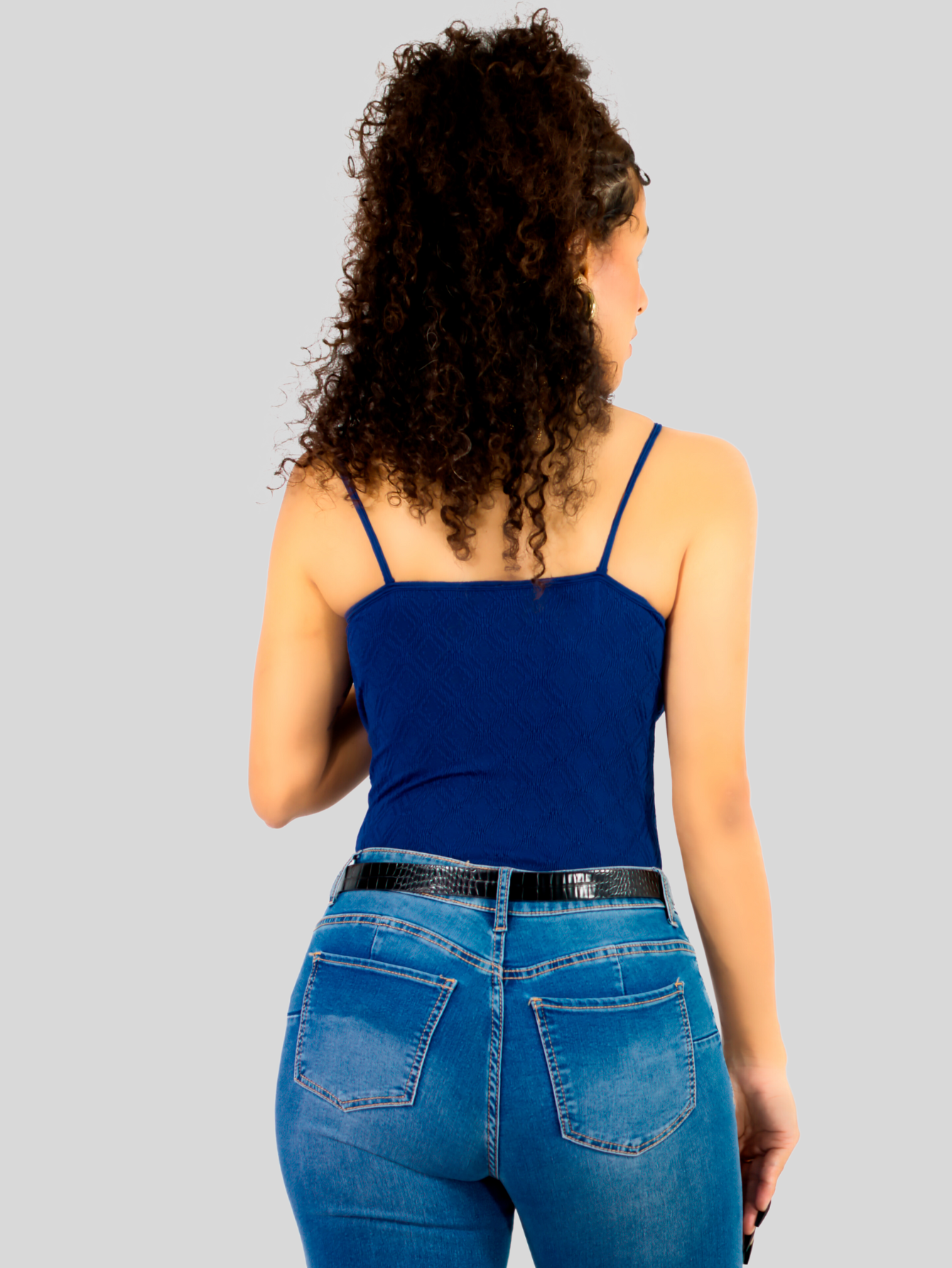 Foto 4 pulgar | Top Tank Blusa De Mujer Unitalla Canalé De Tirantes Estampado Liso Bl-1026 Marino Crop Básico Varios Colores