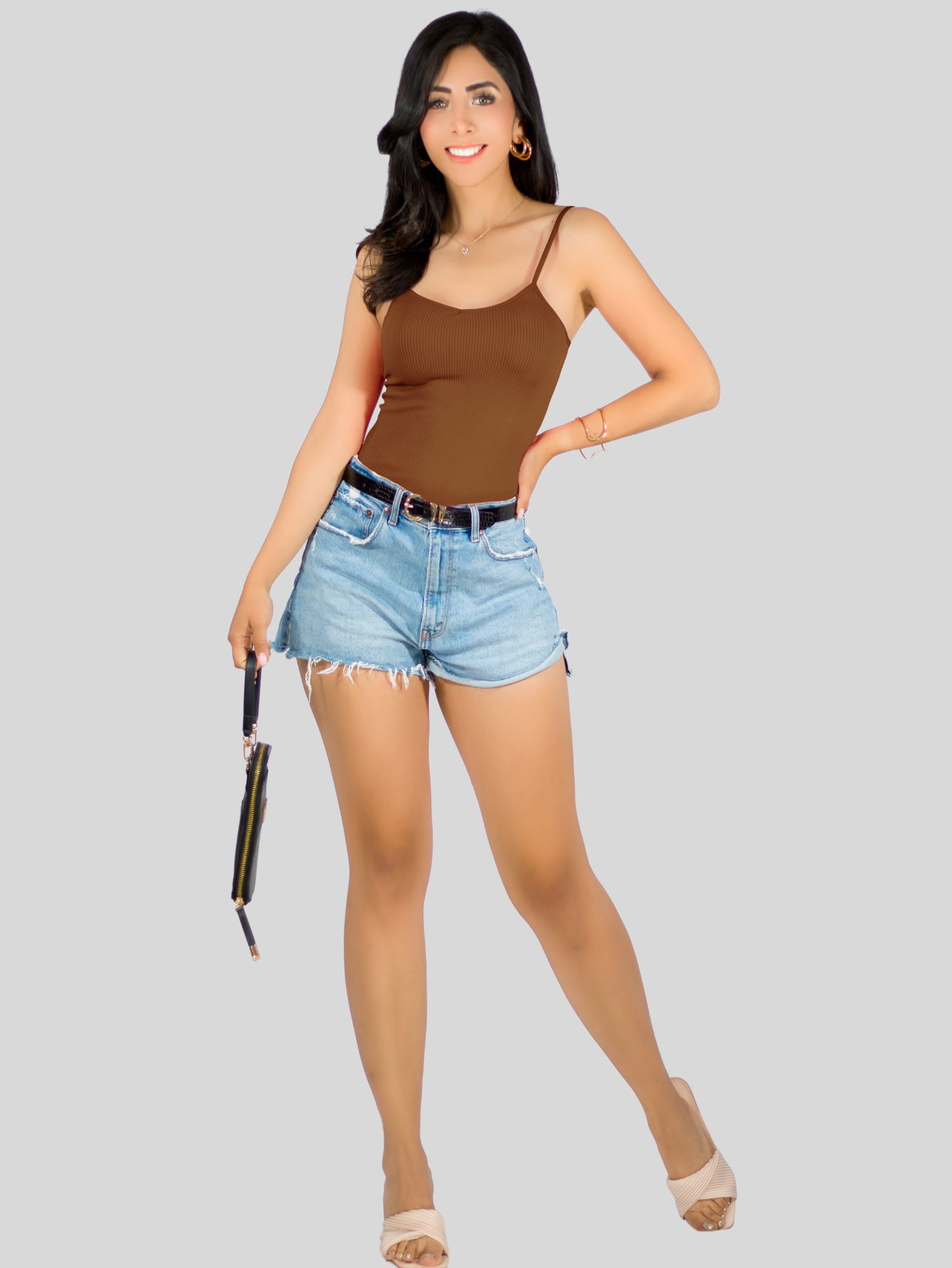 Foto 2 | Top Tank Blusa De Mujer Unitalla Canalé De Tirantes Estampado Liso Bl-1023 Cafe Crop Básico Varios Colores