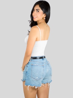 Foto 3 | Top Tank Blusa De Mujer Unitalla Canalé De Tirantes Estampado Liso Bl-1023 Blanco Crop Básico Varios Colores
