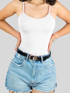 Foto 4 | Top Tank Blusa De Mujer Unitalla Canalé De Tirantes Estampado Liso Bl-1023 Blanco Crop Básico Varios Colores