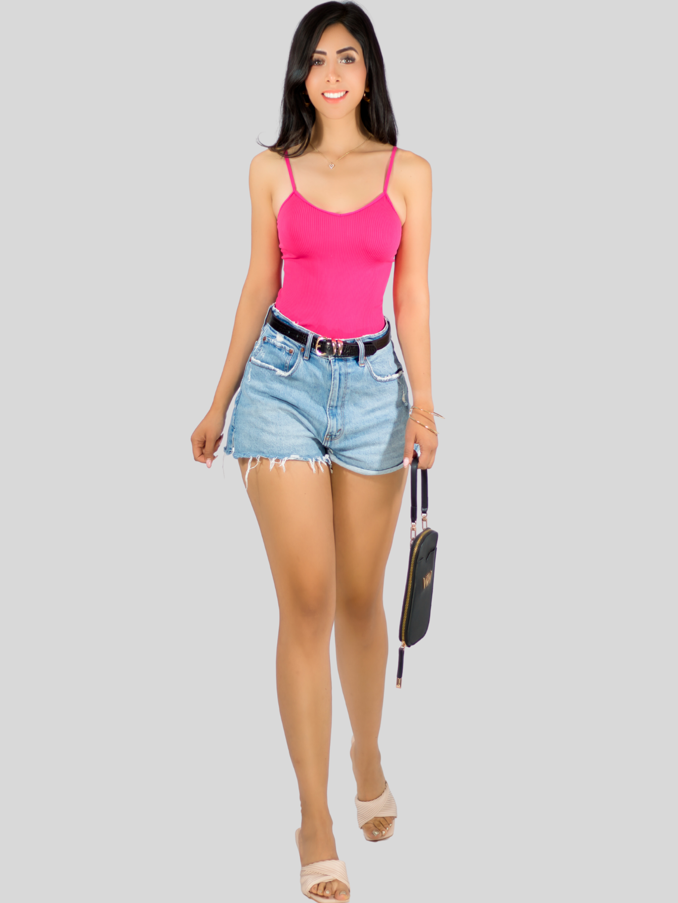 Foto 3 pulgar | Top Tank Blusa De Mujer Unitalla Canalé De Tirantes Estampado Liso Bl-1023 Fucsia Crop Básico Varios Colores