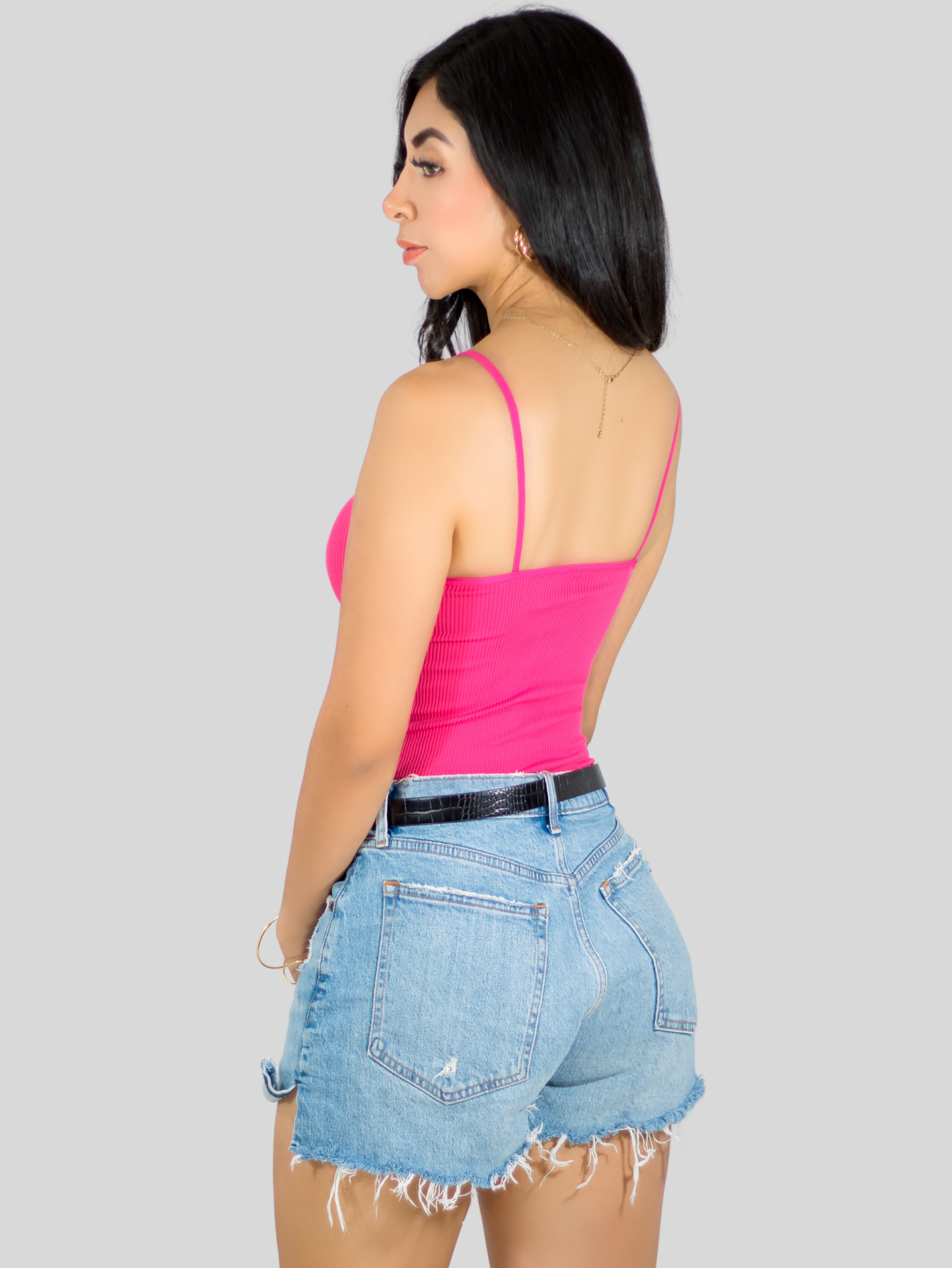 Foto 4 pulgar | Top Tank Blusa De Mujer Unitalla Canalé De Tirantes Estampado Liso Bl-1023 Fucsia Crop Básico Varios Colores