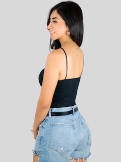 Foto 3 | Top Tank Blusa De Mujer Unitalla Canalé De Tirantes Estampado Liso Bl-1023 Negro Crop Básico Varios Colores
