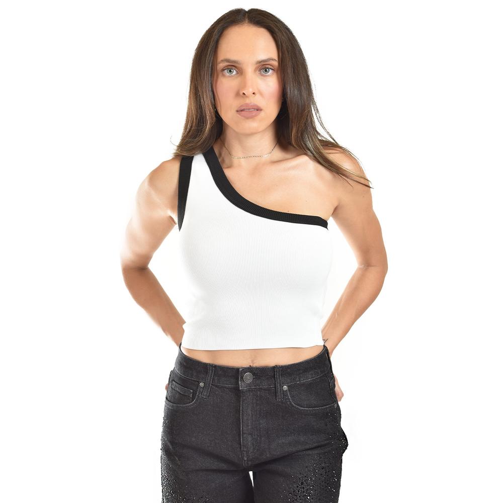Top Asimetrico De Un Hombro Juvenil, 0196 (negro) Blanco