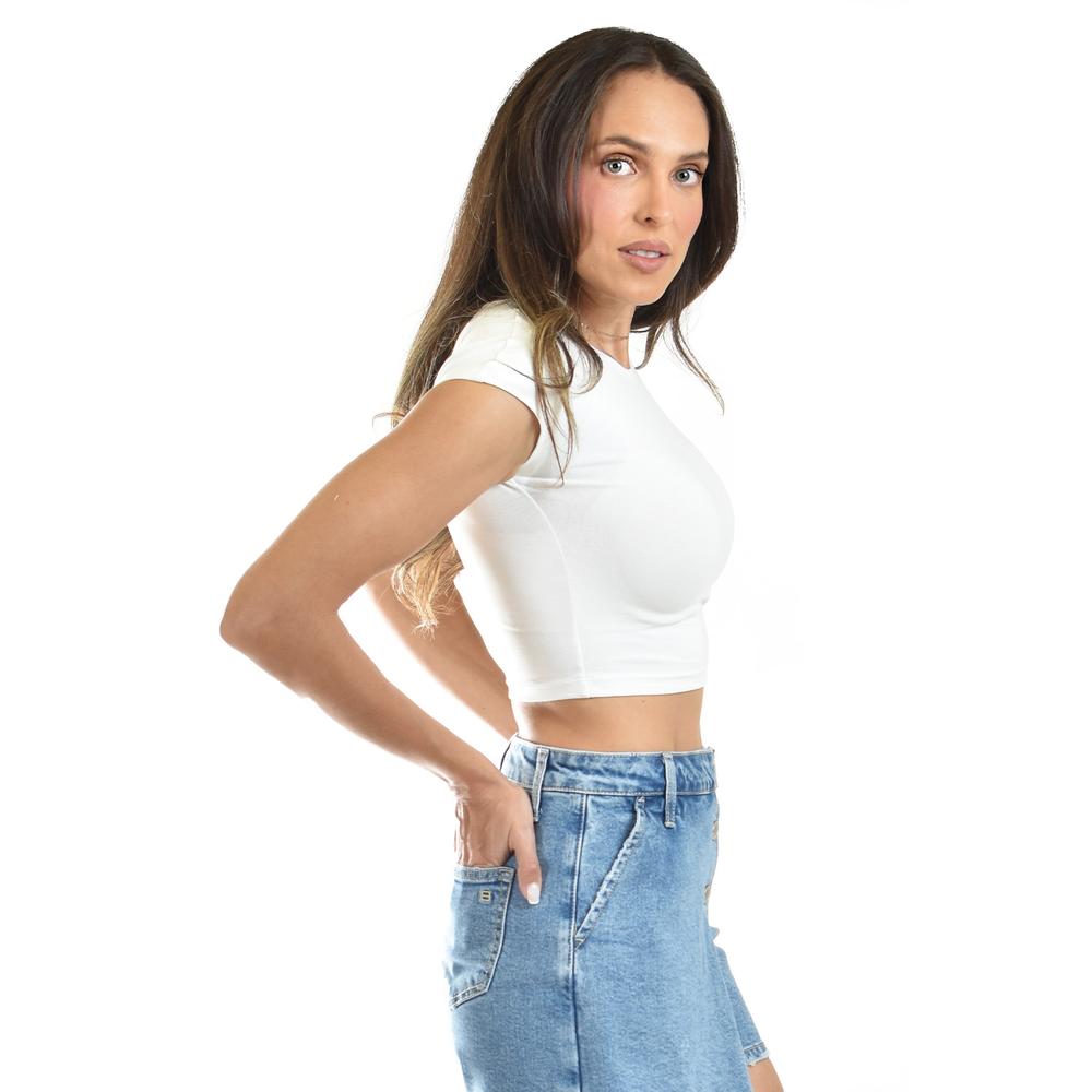 Foto 3 pulgar | Crop Top De Manga Corta /juvenil, 0127 (blanco) Blanco