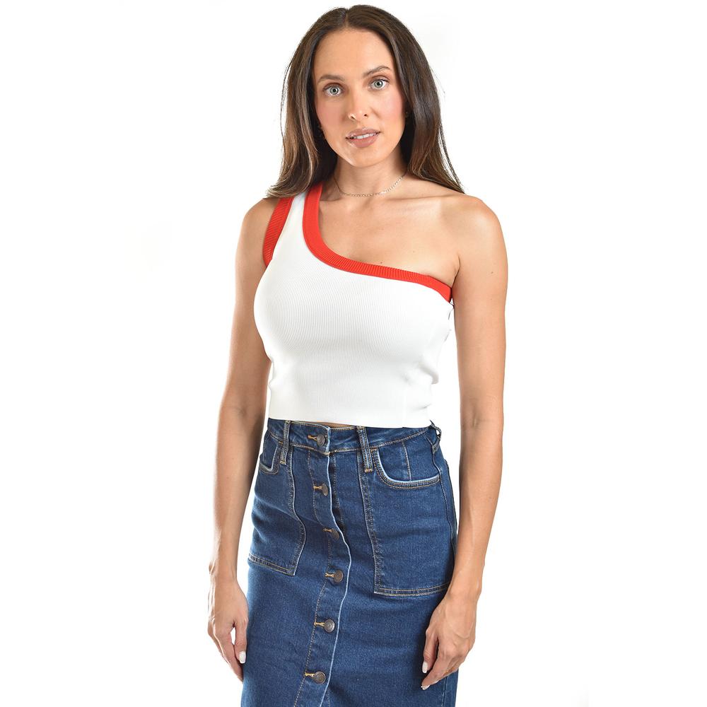Top Asimetrico De Un Hombro Juvenil, 0196 (rojo) Blanco