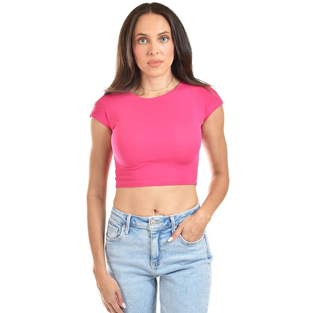 Crop Top De Manga Corta /juvenil, 0127 (fiusha) Fucsia