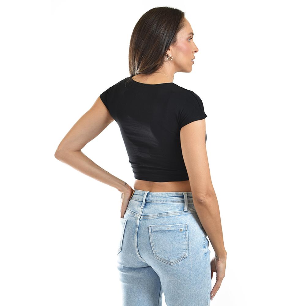 Foto 4 pulgar | Crop Top De Manga Corta /juvenil, 0127 (negro) Negro