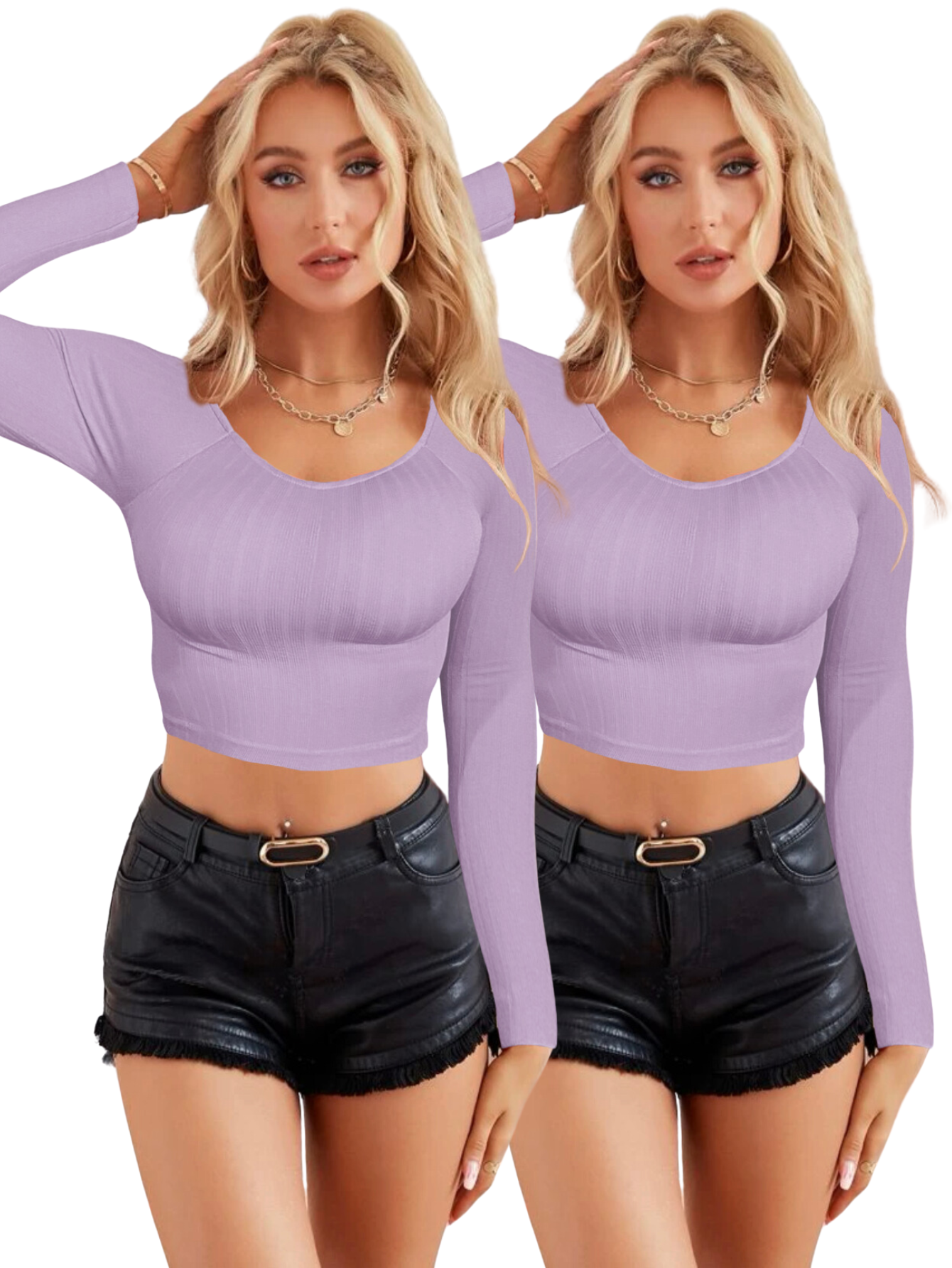 Set De Dos Blusas  Crop Top De Manga Larga Para Mujer Crop-05 Colores Variados Moda Canalé