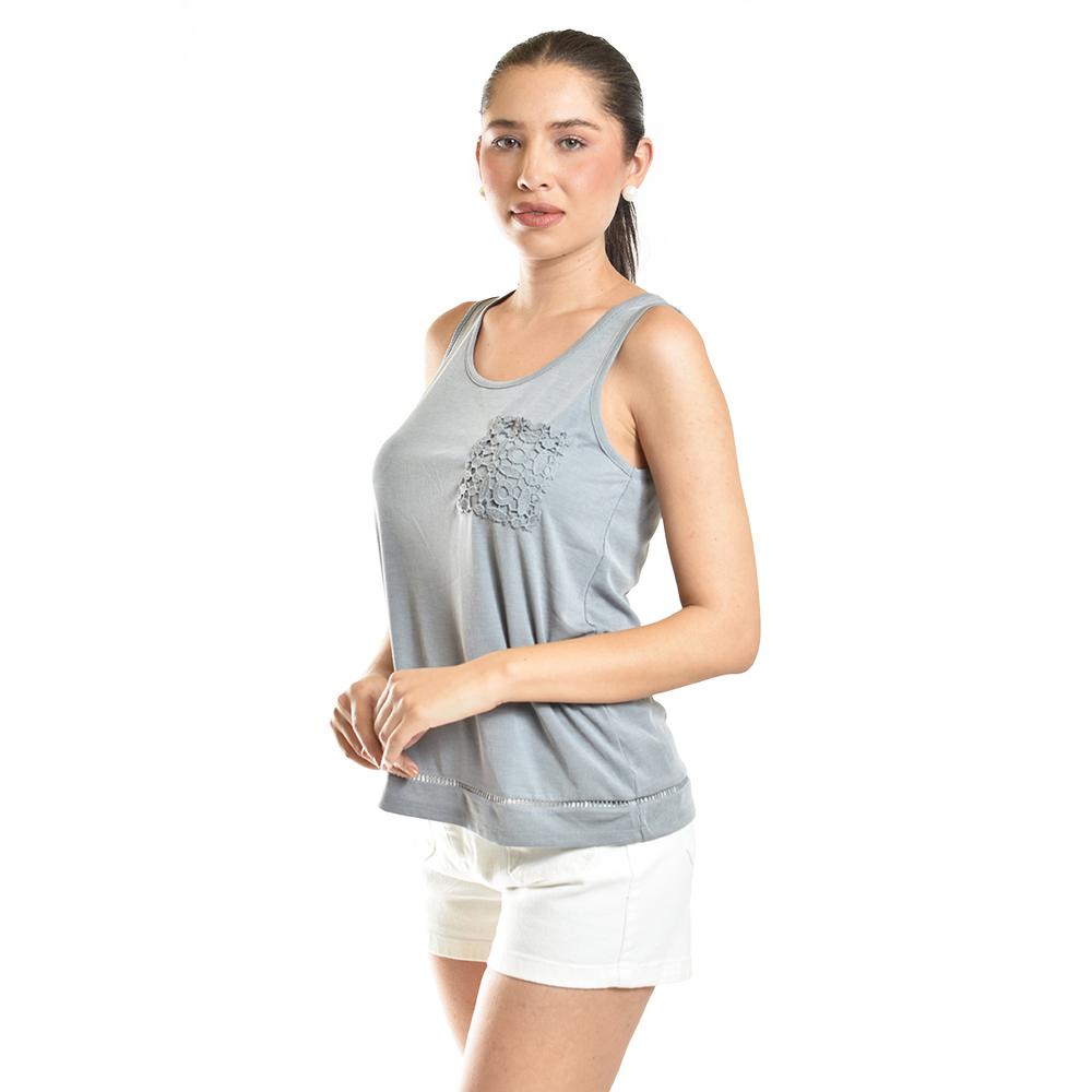 Foto 3 pulgar | Blusa Básica Con Bolsillo Bordado Roman Fashion/juvenil, 19222 (gris) Gris