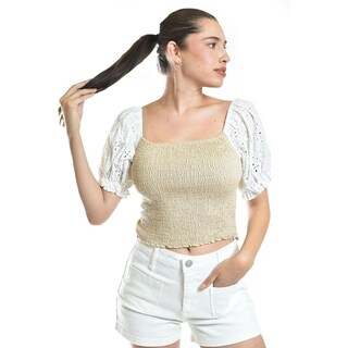 Foto 1 | Blusa Smock Con Manga Bordada Roman Fashion/juvenil, 6314 (beige) Beige