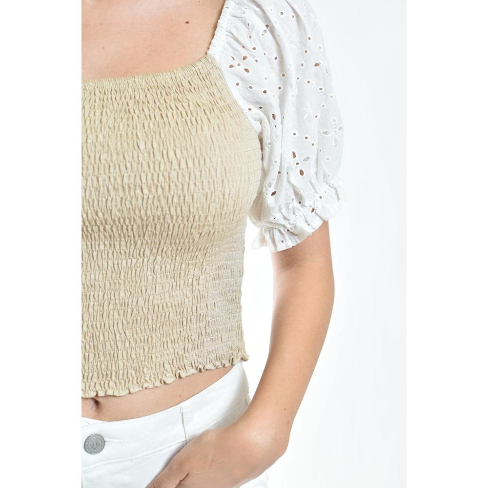 Foto 5 pulgar | Blusa Smock Con Manga Bordada Roman Fashion/juvenil, 6314 (beige) Beige