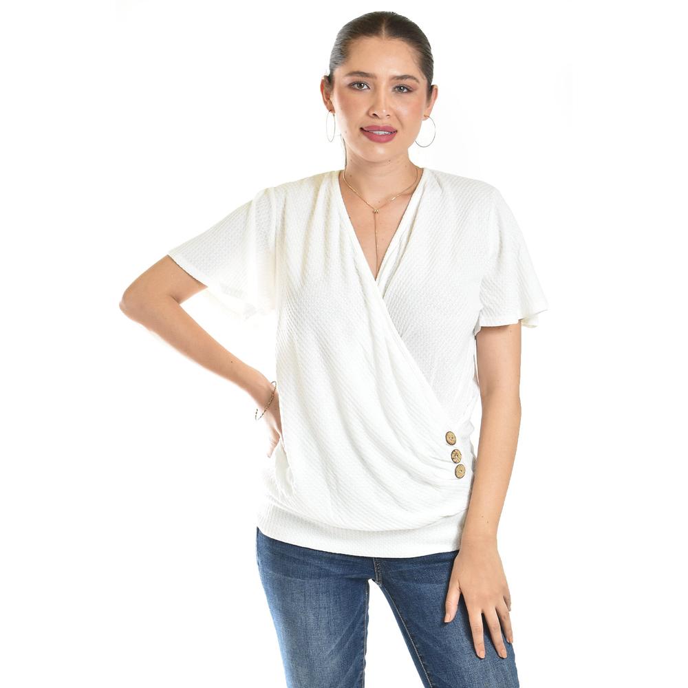 Blusa Cruzada Con Botones Roman Fashion /juvenil, 8074 (blanco) Blanco