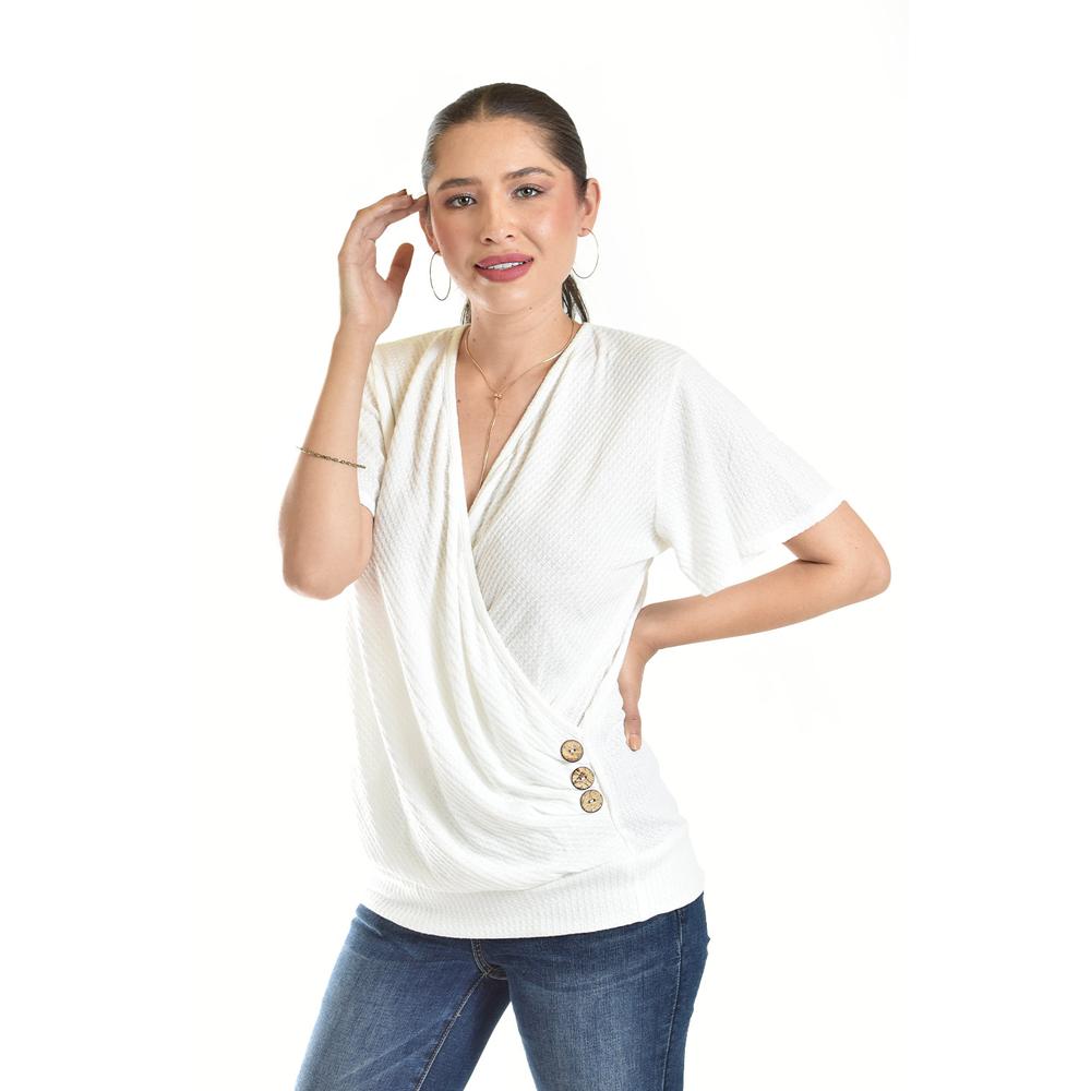 Foto 3 pulgar | Blusa Cruzada Con Botones Roman Fashion /juvenil, 8074 (blanco) Blanco