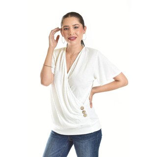 Foto 2 | Blusa Cruzada Con Botones Roman Fashion /juvenil, 8074 (blanco) Blanco
