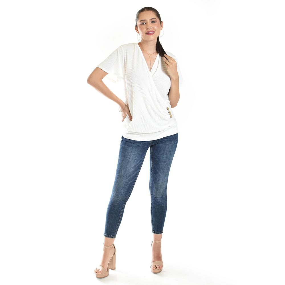 Foto 6 pulgar | Blusa Cruzada Con Botones Roman Fashion /juvenil, 8074 (blanco) Blanco