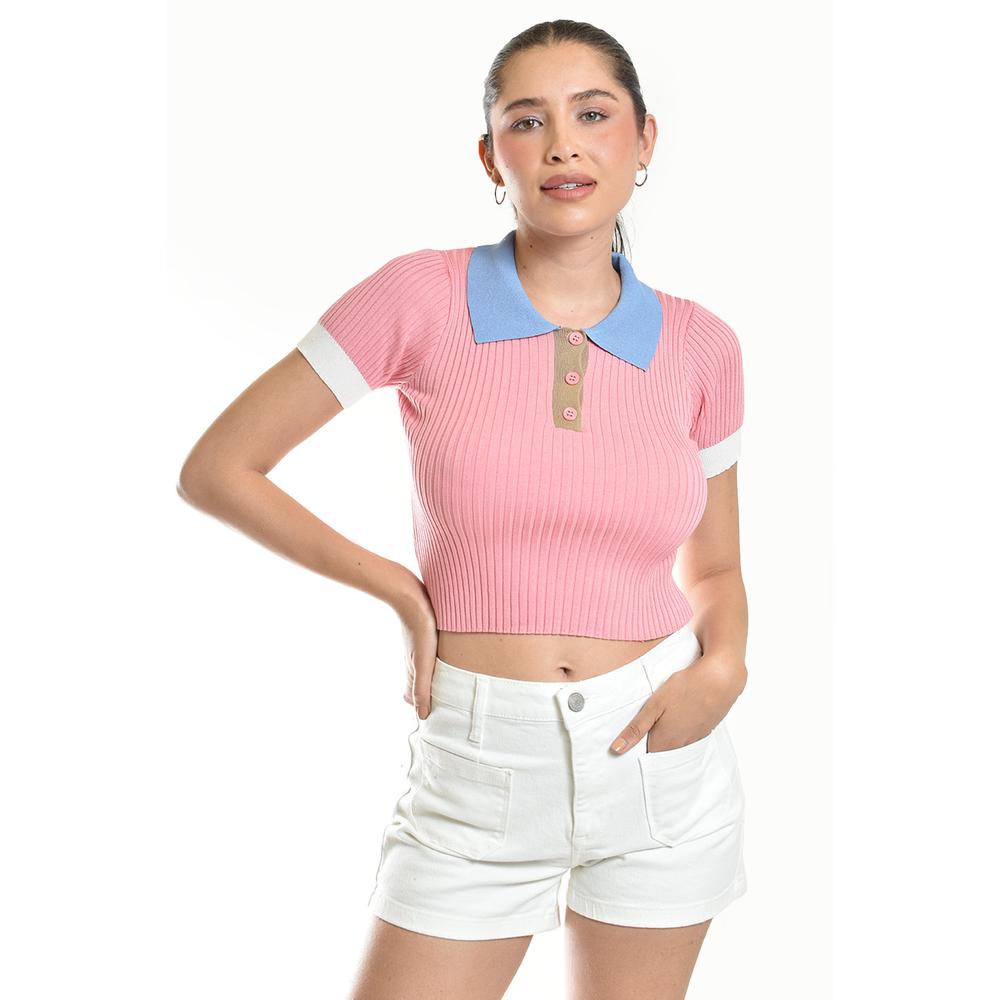 Blusa De Canale Tipo Polo Roman Fashion /juvenil, 7281 (rosa) Rosa
