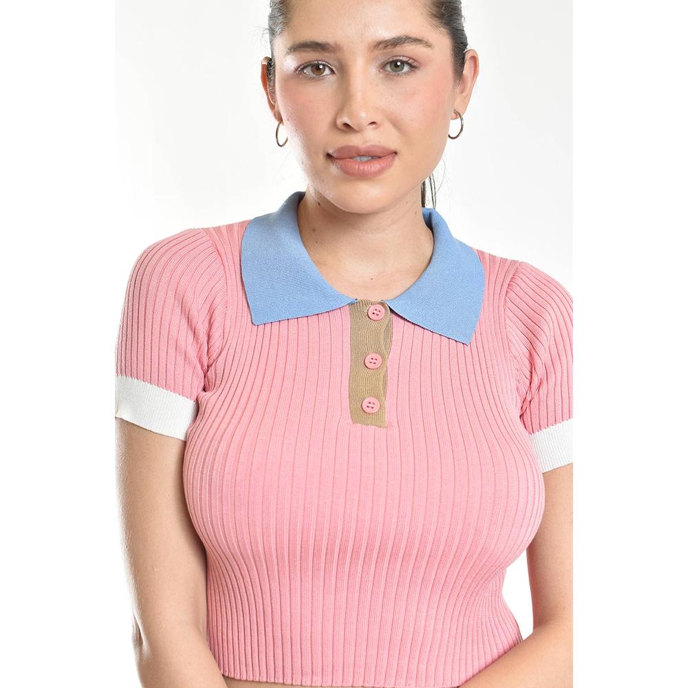 Foto 5 pulgar | Blusa De Canale Tipo Polo Roman Fashion /juvenil, 7281 (rosa) Rosa