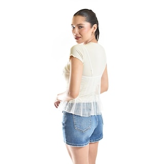 Foto 3 | Blusa Doble De Mesh Con Bordado Roman Fashion/juvenil, 2366 (beige) Beige