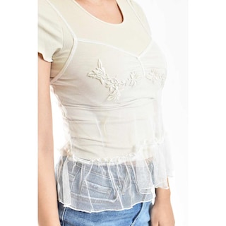 Foto 4 | Blusa Doble De Mesh Con Bordado Roman Fashion/juvenil, 2366 (beige) Beige