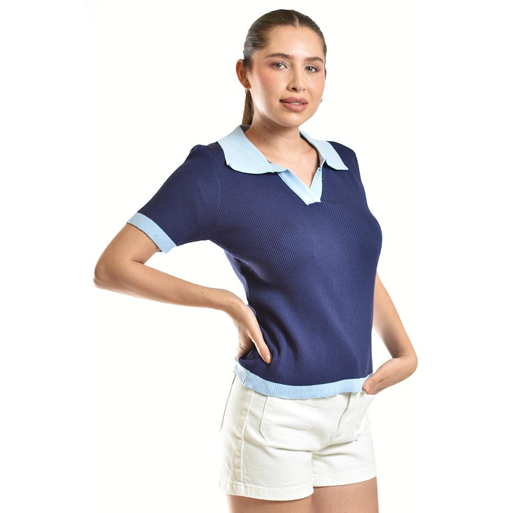 Foto 3 pulgar | Blusa Acanalada Tipo Polo Roman Fashion /juvenil, 7280 (azul Marino) Azul Marino