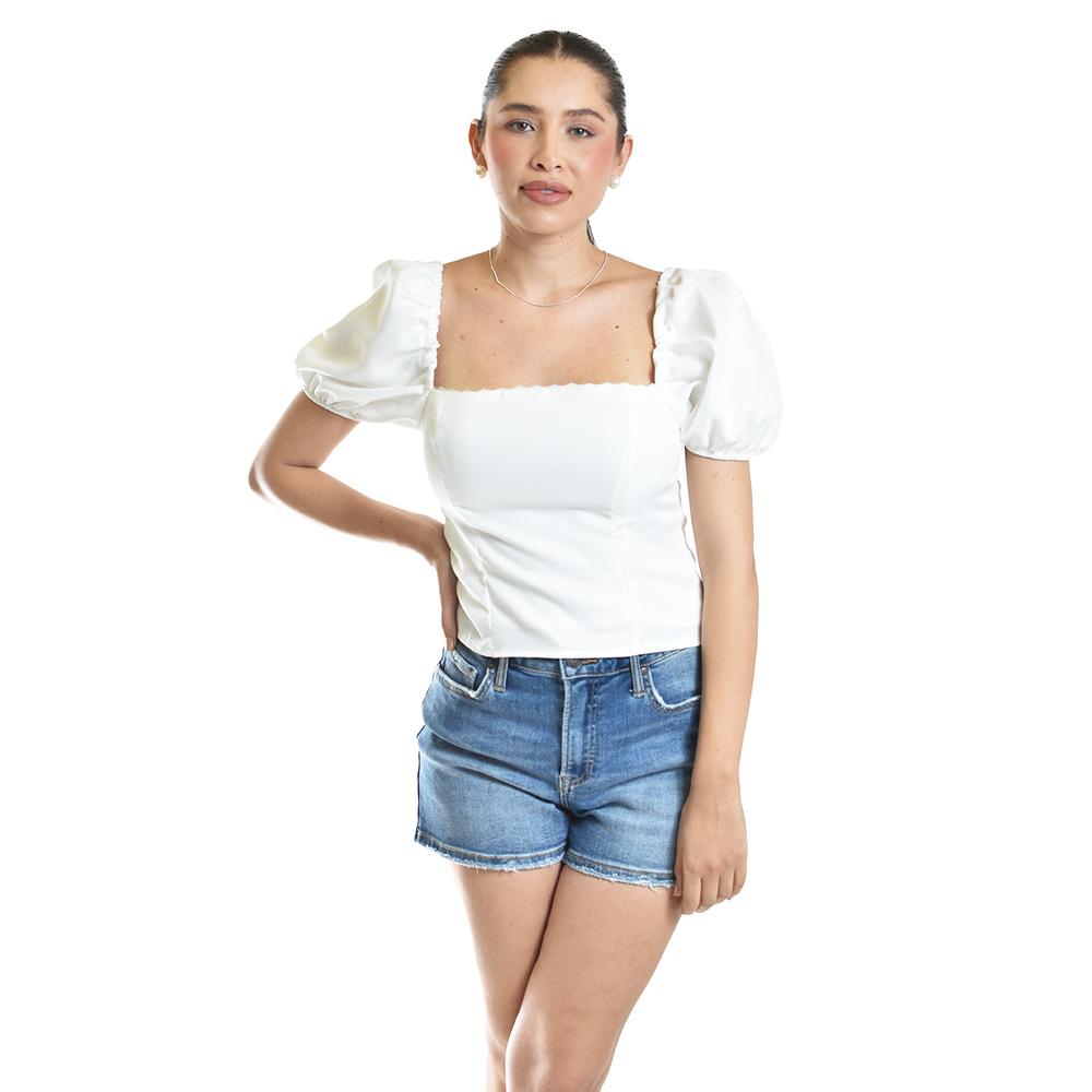 Blusa Smock De Escote Cuadrado Roman Fashion/juvenil, 6955 (blanco) Blanco