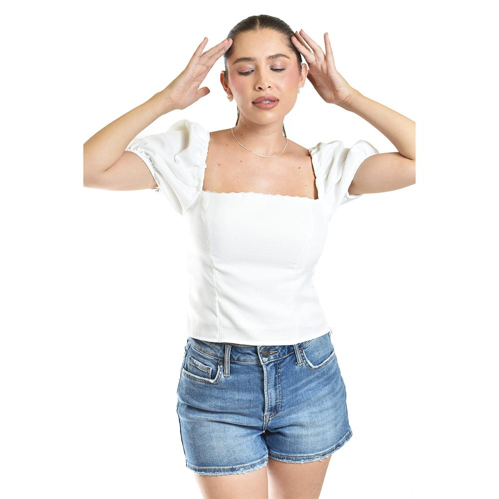 Foto 6 pulgar | Blusa Smock De Escote Cuadrado Roman Fashion/juvenil, 6955 (blanco) Blanco