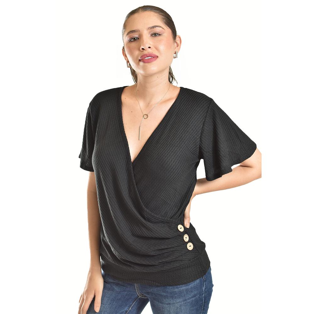 Blusa Cruzada Con Botones Roman Fashion /juvenil, 8074 (negro) Negro