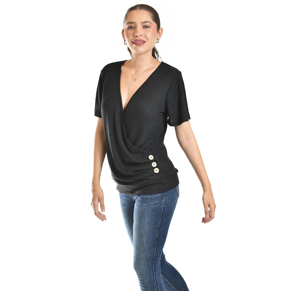 Foto 3 pulgar | Blusa Cruzada Con Botones Roman Fashion /juvenil, 8074 (negro) Negro
