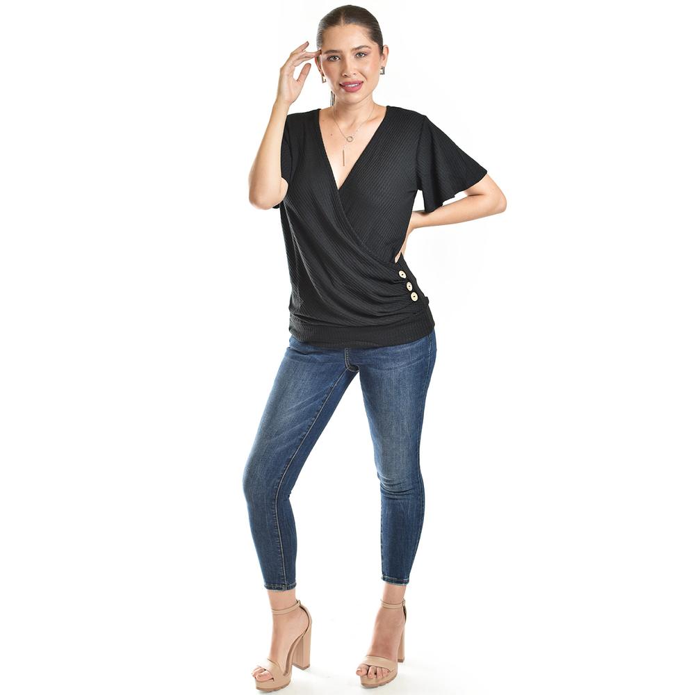 Foto 5 pulgar | Blusa Cruzada Con Botones Roman Fashion /juvenil, 8074 (negro) Negro