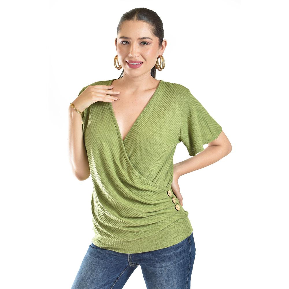 Blusa Cruzada Con Botones Roman Fashion /juvenil, 8074 (verde Militar) Verde