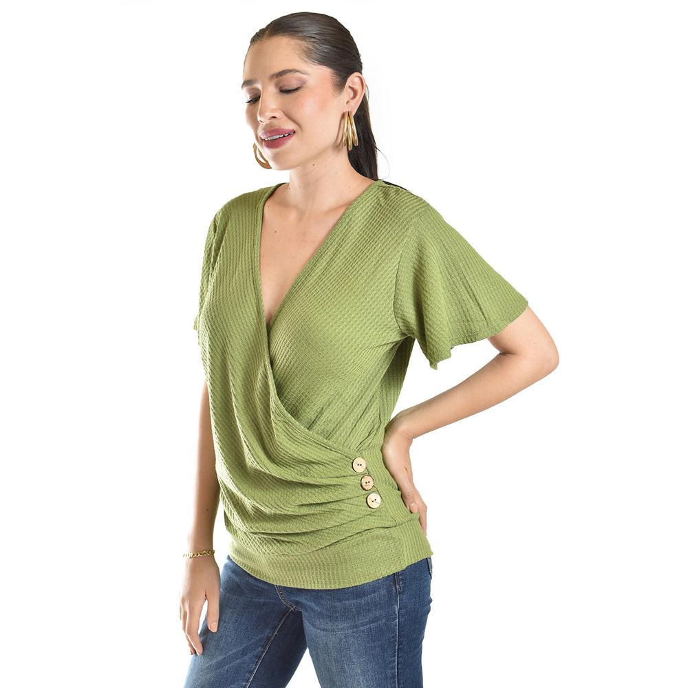 Foto 3 pulgar | Blusa Cruzada Con Botones Roman Fashion /juvenil, 8074 (verde Militar) Verde