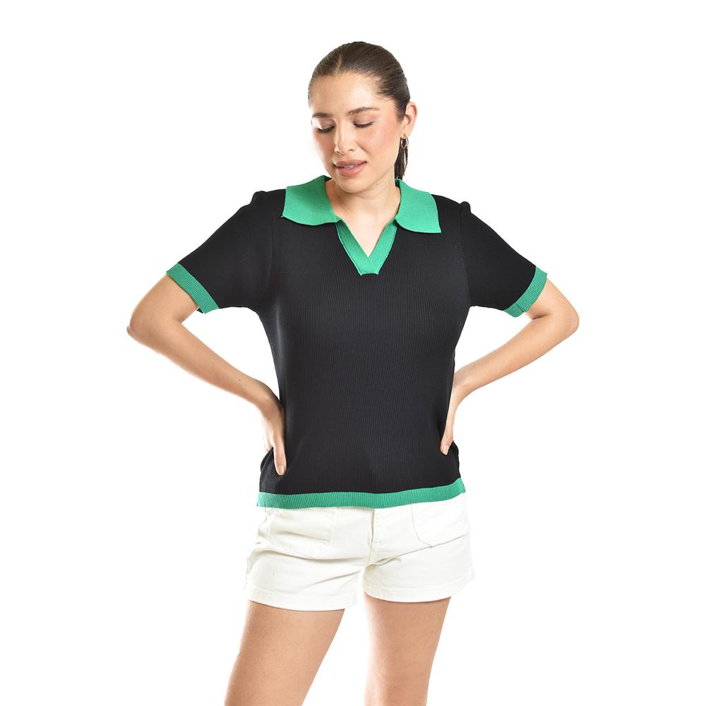 Blusa Acanalada Tipo Polo Roman Fashion /juvenil, 7280 (negro) Negro