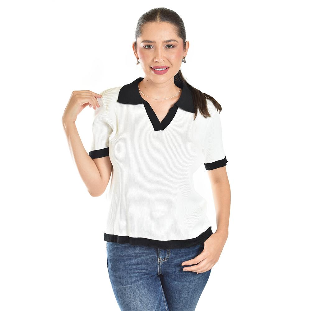 Blusa Acanalada Tipo Polo Roman Fashion /juvenil, 7280 (blanco) Blanco