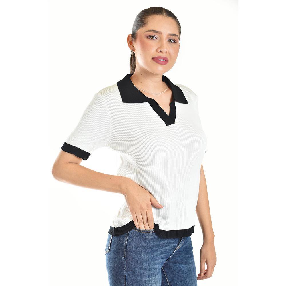 Foto 3 pulgar | Blusa Acanalada Tipo Polo Roman Fashion /juvenil, 7280 (blanco) Blanco
