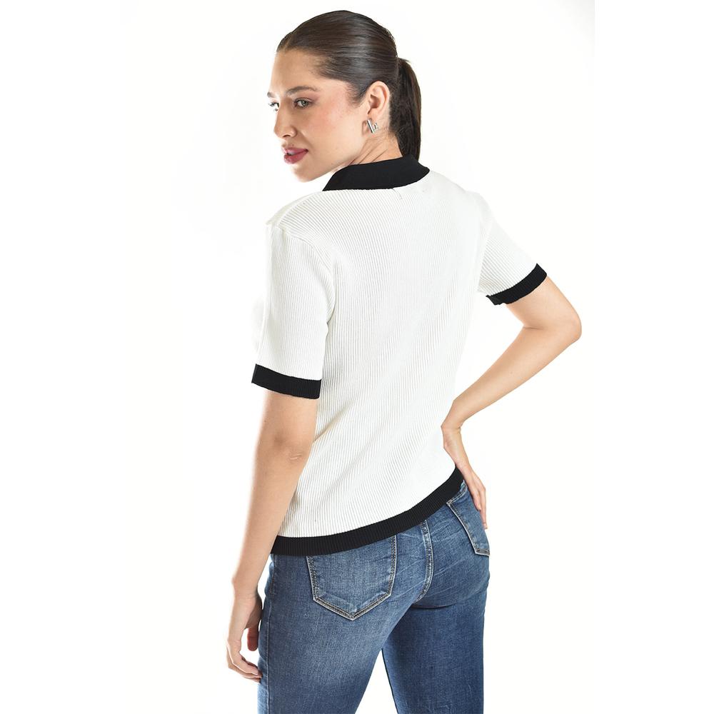 Foto 4 pulgar | Blusa Acanalada Tipo Polo Roman Fashion /juvenil, 7280 (blanco) Blanco